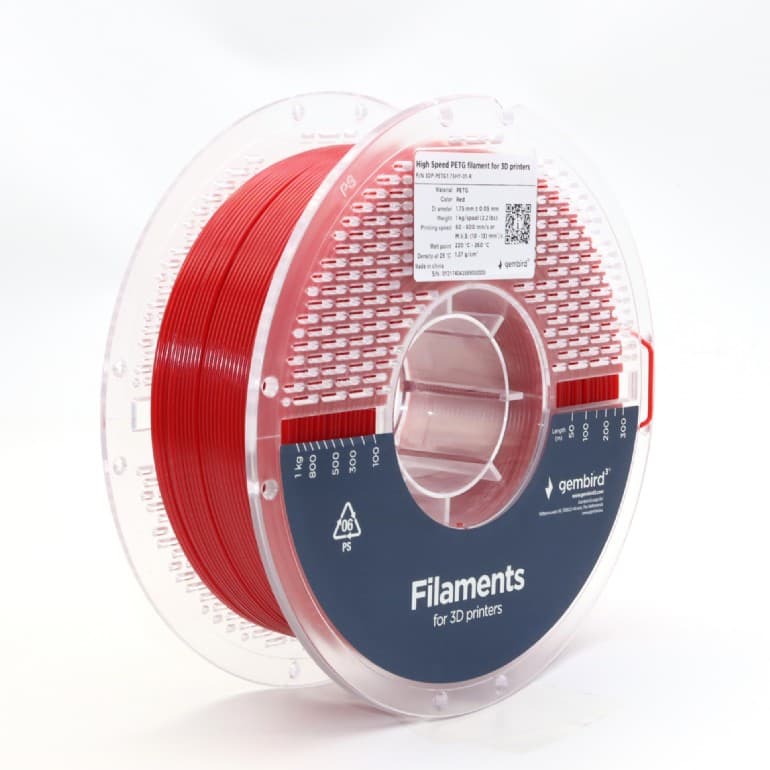 FILAMENT GEMBIRD pt. imprimanta 3d, PETG, 1.75mm diamentru, 1Kg / bobina, topire 220-260 grC, high speed, red, "3DP-PETG1.75HY-01-R"