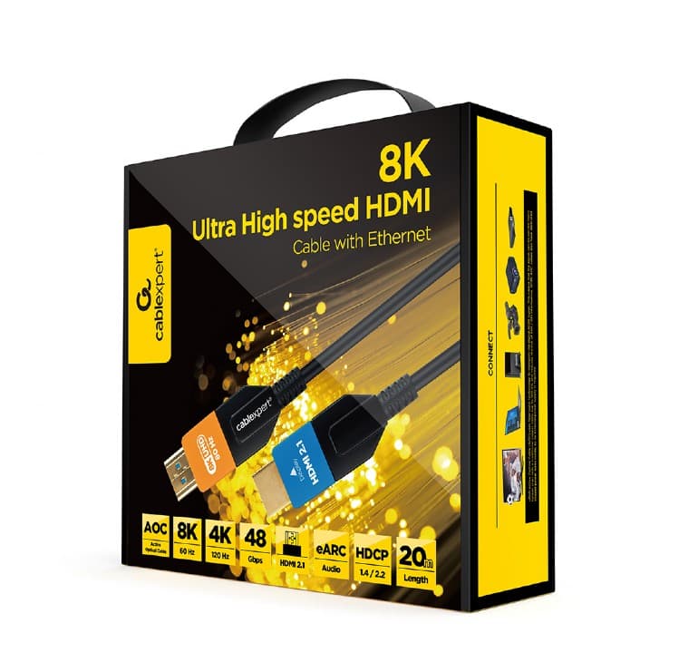 CABLU video GEMBIRD, HDMI (T) la HDMI (T), 20m, premium AOC (Active Optical Cable), conectori auriti, rezolutie maxima 8K (7680 x 4320) la 60 Hz, negru, "CC-HDMI8K-AOC-20M" — miniatură
