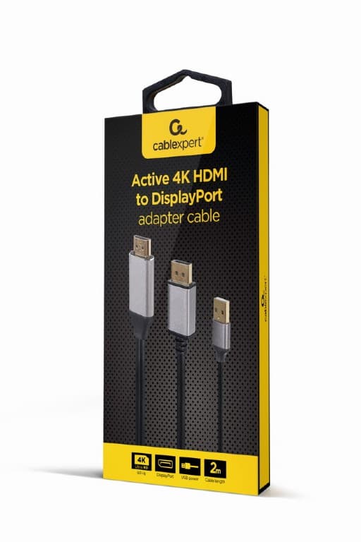 ADAPTOR video GEMBIRD, adaptor HDMI (T) la DisplayPort (T), 2m, rezolutie maxima 4K (3840 x 2160) la 60Hz, USB power, negru, "A-HDMIM-DPM-01" — miniatură