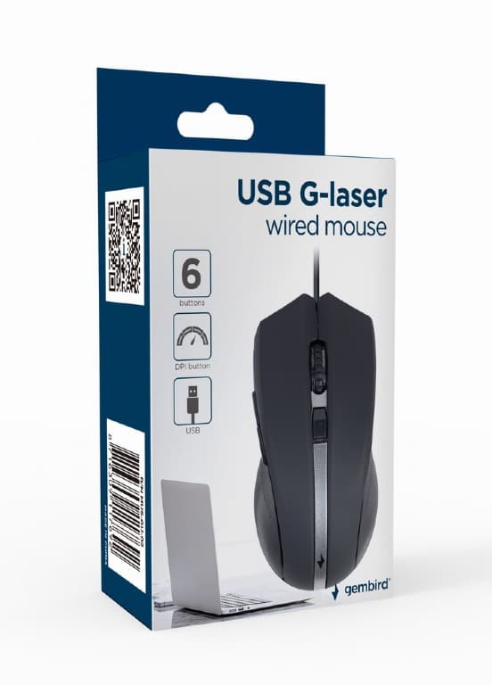 MOUSE GEMBIRD, PC sau NB, cu fir, USB, laser, 2400 dpi, butoane/scroll 6/1, cablu 1.8m, negru-argintiu, "MUS-GU-02" — miniatură