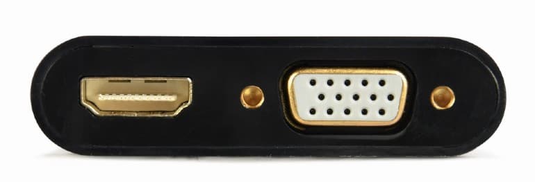 ADAPTOR video GEMBIRD, adaptor HDMI (T) la HDMI (M) + VGA (M), 15cm, rezolutie maxima HDMI 4K (3840 x 2160) la 30Hz, VGA Full HD (1920 x 1080) la 60Hz, USB power, negru, "A-HDMIM-HDMIFVGAF-01" — miniatură
