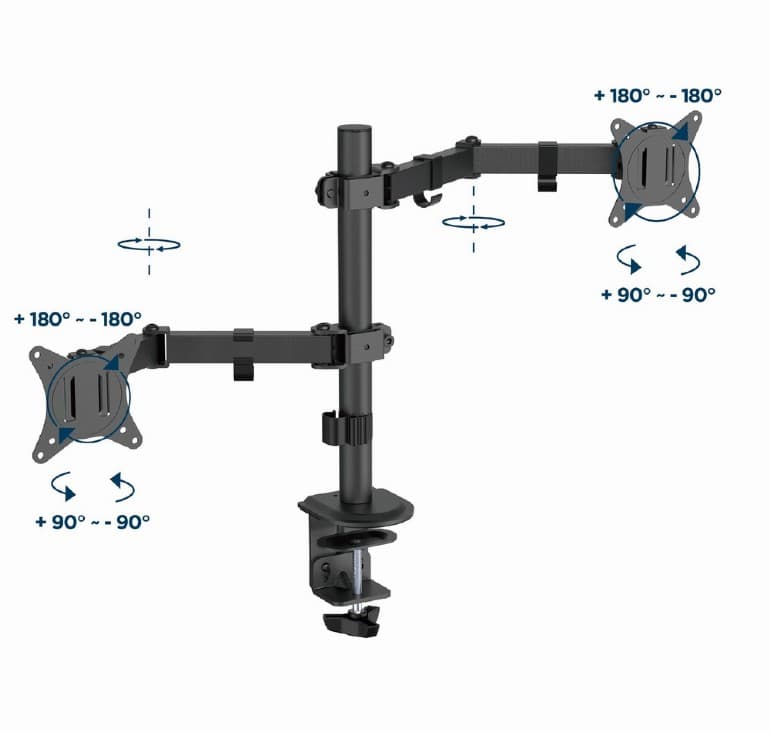 SUPORT de birou Gembird, pt 2 TV/monitor plat, diag. max 32 inch, rotatie, inclinare, pivotare, orizontal, vertical, max 2x9 kg, "MA-D2-03" — miniatură