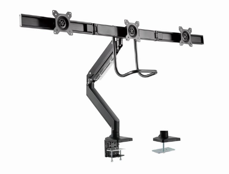 SUPORT de birou Gembird, pt 3 TV/monitor plat, diag. max 27 inch, rotatie, inclinare, pivotare, orizontal, vertical, max 3x6 kg, gas-springs, "MA-DA3-03" — miniatură