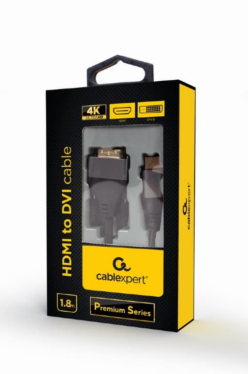 CABLU video GEMBIRD, adaptor HDMI (T) la DVI-D SL (T), 1.8m, 18+1pin, conectori auriti, rezolutie maxima 4K (3840 x 2160) la 30 Hz, negru, "CC-HDMI-DVI-4K-6" — miniatură
