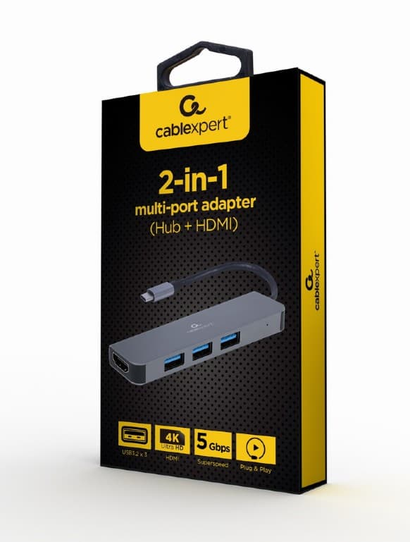 DOCKING Station Gembird universal,2-in-1, conec PC USB Type C, USB-C x 1, USB-A 3.1 x 3, HDMI x 1, argintiu "A-CM-COMBO2-01" — miniatură