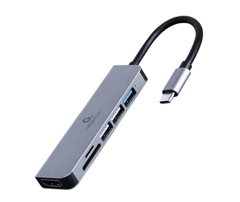 DOCKING Station Gembird universal,6-in-1, conec PC USB Type C, USB-C x 1, USB-A 2.0 x 3, HDMI x 1, SD card, argintiu "A-CM-COMBO6-02"