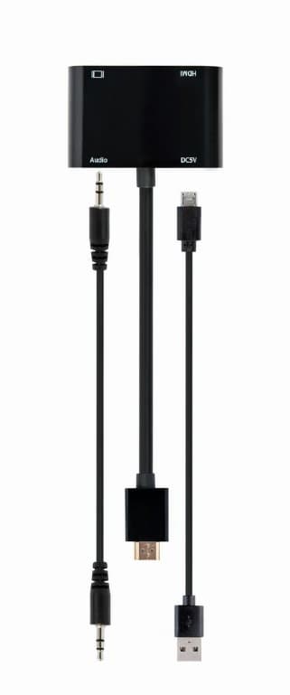 ADAPTOR video GEMBIRD, adaptor HDMI (T) la HDMI (M) + VGA (M), 15cm, rezolutie maxima HDMI 4K (3840 x 2160) la 30Hz, VGA Full HD (1920 x 1080) la 60Hz, USB power, negru, "A-HDMIM-HDMIFVGAF-01" — miniatură
