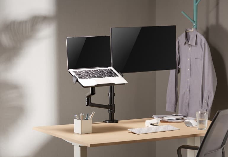 SUPORT de birou Gembird, pt 1 TV/monitor plat + 1 notebook 15.6", diag. max 32 inch, rotatie, inclinare, pivotare, orizontal, vertical, max 2x8 kg, "MA-DA-04" — miniatură