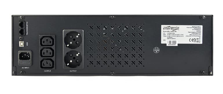 UPS GEMBIRD Line Interactive cu Sinusoida Simulata, rackabil, 2000VA/ 1200W, AVR, 3 x socket IEC + 2 x Schuko, display LCD, 2 x baterie 12V/9Ah, con. USB, 3.4U, "UPS-RACK-2000" — miniatură