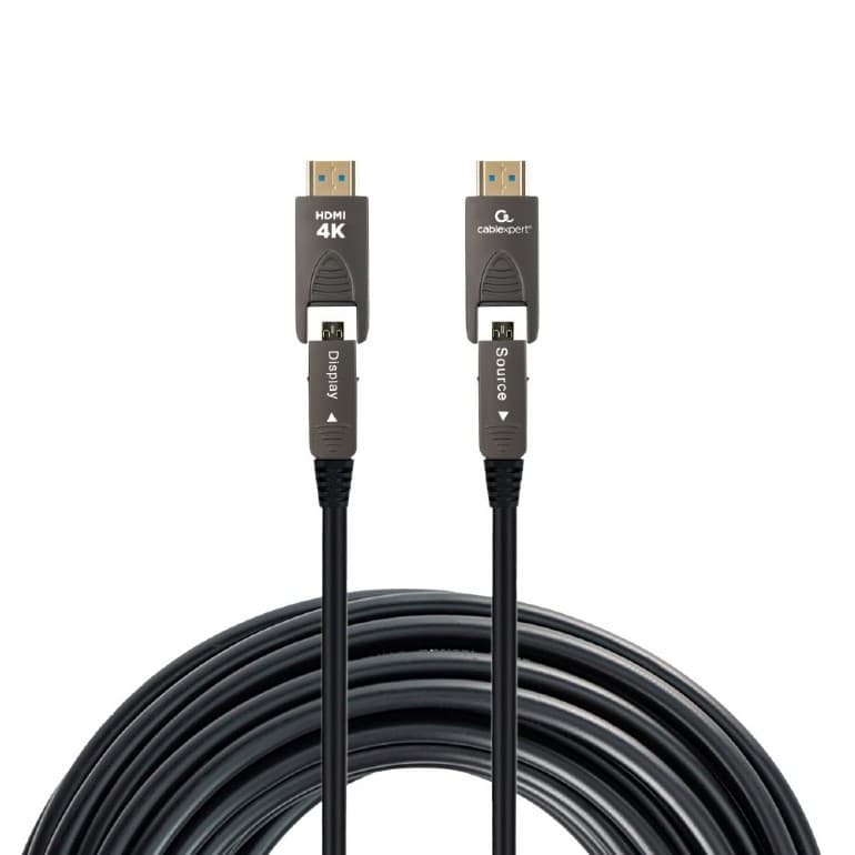 CABLU video GEMBIRD, HDMI (T) la HDMI (T), 30m, premium AOC (Active Optical Cable), conectori auriti, rezolutie maxima 4K (3840 x 2160) la 60 Hz, negru, "CCAP-HDMIDD-AOC-30M" — miniatură