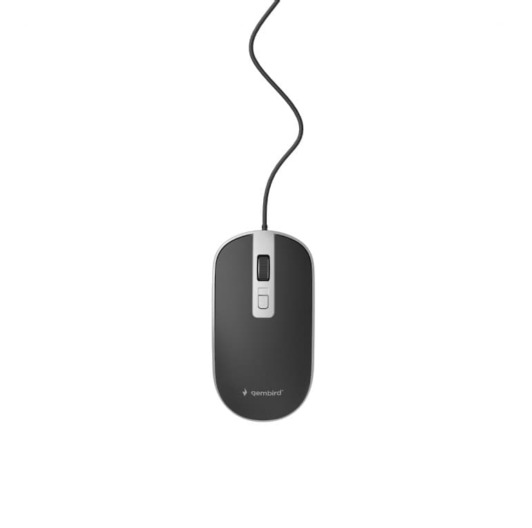 MOUSE GEMBIRD, PC sau NB, cu fir, USB, optic, 1200 dpi, butoane/scroll 4/1, cablu 1.35m, negru-argintiu, "MUS-4B-06-BS"