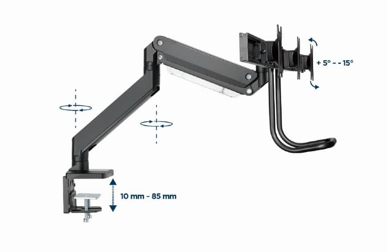 SUPORT de birou Gembird, pt 3 TV/monitor plat, diag. max 27 inch, rotatie, inclinare, pivotare, orizontal, vertical, max 3x6 kg, gas-springs, "MA-DA3-03" — miniatură