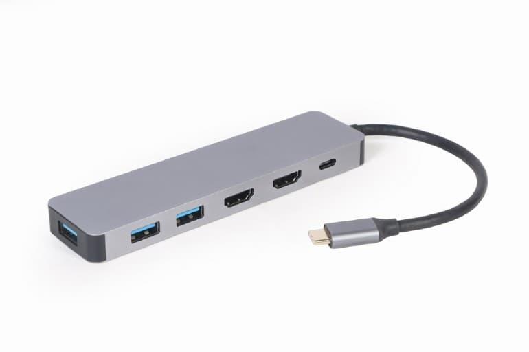 DOCKING Station Gembird universal,3-in-1, conec PC USB Type C, USB-C x 1, USB-A 3.0 x 3, HDMI x 2, PD 100W, argintiu "A-CM-COMBO3-03"