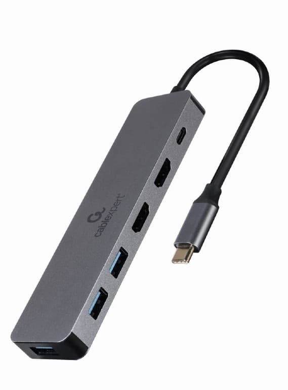 DOCKING Station Gembird universal,3-in-1, conec PC USB Type C, USB-C x 1, USB-A 3.0 x 3, HDMI x 2, PD 100W, argintiu "A-CM-COMBO3-03" — miniatură