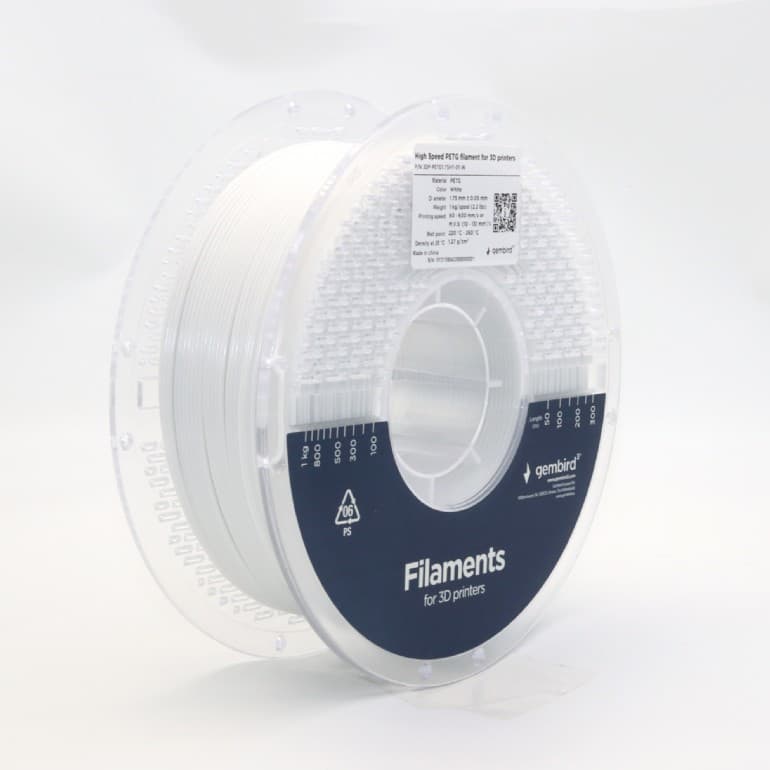 FILAMENT GEMBIRD pt. imprimanta 3d, PETG, 1.75mm diamentru, 1Kg / bobina, topire 220-260 grC, high speed, white, "3DP-PETG1.75HY-01-W"