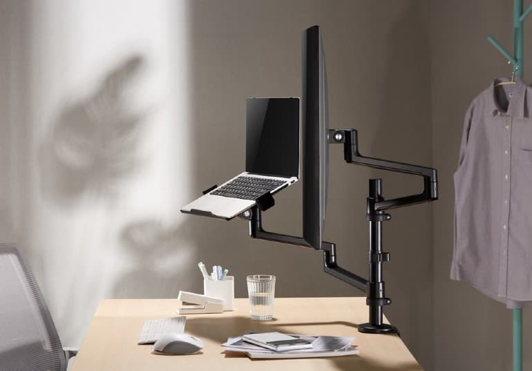 SUPORT de birou Gembird, pt 1 TV/monitor plat + 1 notebook 15.6", diag. max 32 inch, rotatie, inclinare, pivotare, orizontal, vertical, max 2x8 kg, "MA-DA-04" — miniatură