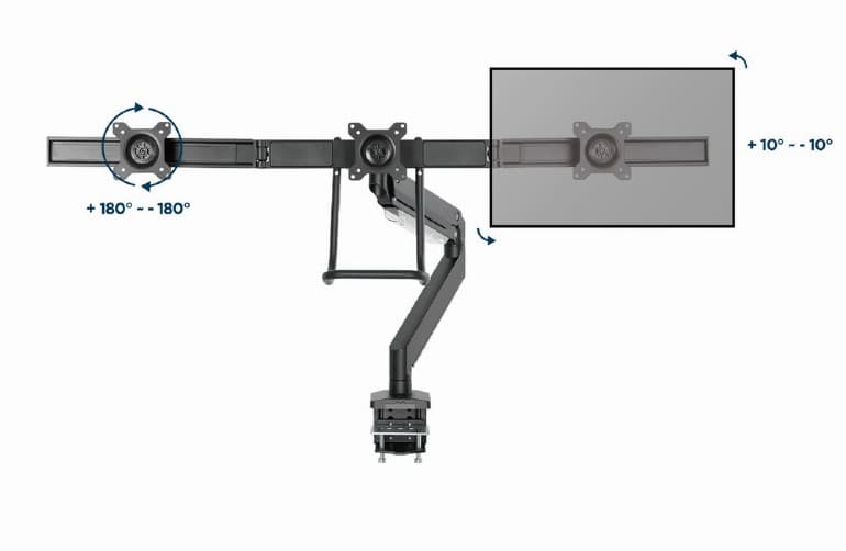 SUPORT de birou Gembird, pt 3 TV/monitor plat, diag. max 27 inch, rotatie, inclinare, pivotare, orizontal, vertical, max 3x6 kg, gas-springs, "MA-DA3-03" — miniatură