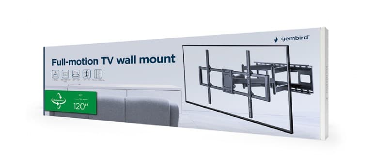 SUPORT de perete GEMBIRD, pt 1 TV/monitor plat, diag. max 60" - 120", rotatie, inclinare, pliere, max 120 kg, "WM-120ST-01" — miniatură