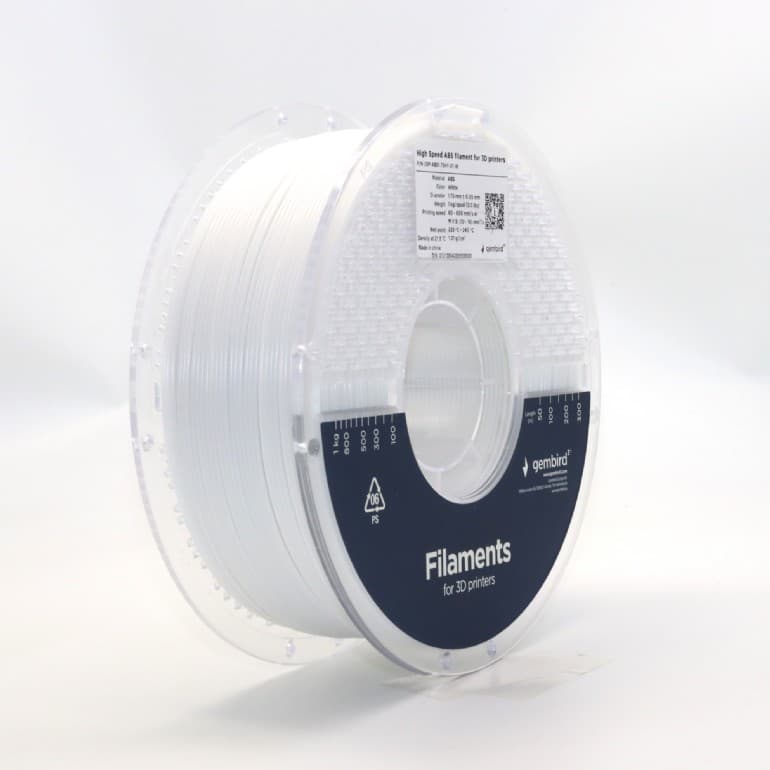 FILAMENT GEMBIRD pt. imprimanta 3d, ABS, 1.75mm diamentru, 1Kg / bobina, aprox. 400m, topire 225-240 grC, high speed, white, "3DP-ABS1.75HY-01-W"