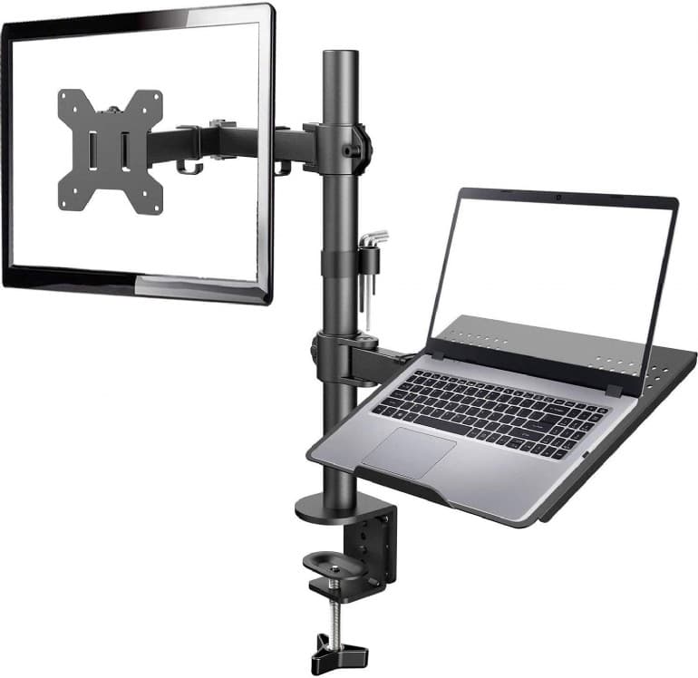 SUPORT de birou Gembird, pt 1 TV/monitor plat + 1 notebook 15.6", diag. max 32 inch, rotatie, inclinare, pivotare, orizontal, vertical, max 2x9 kg, "MA-DA-03"