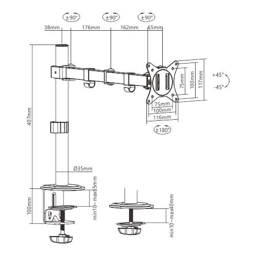 SUPORT de birou Gembird, pt 1 TV/monitor plat, diag. max 32 inch, rotatie, inclinare, pivotare, max 9 kg, "MA-D1-01" — miniatură