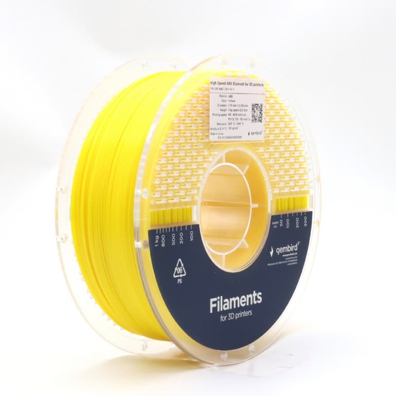 FILAMENT GEMBIRD pt. imprimanta 3d, ABS, 1.75mm diamentru, 1Kg / bobina, aprox. 400m, topire 225-240 grC, high speed, yellow, "3DP-ABS1.75HY-01-Y"