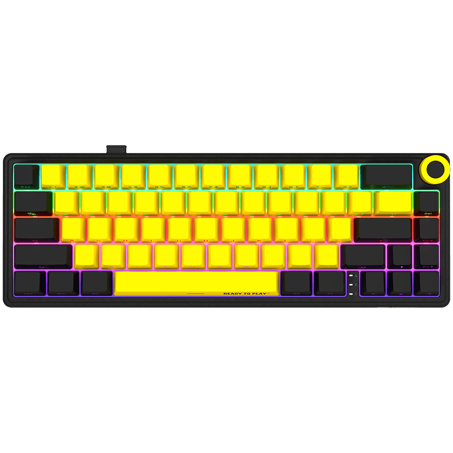 Wireless mechanical gaming keyboard Pro, 2.4 GHz, BT, RGB Backlight, 16 modes, 66 keys, 50M presses, multimedia knob, built-in 3750 mAh battery, Hot Swap, cable 2.3m, black yellow "LRG-KBP70MW-YL-US"