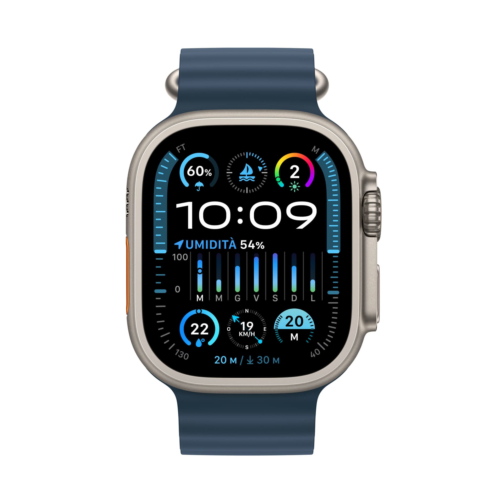 Smartwatch Watch Ultra 2 GPS + Cellular 49mm Titanium Case with Ocean Band Blue "MREG3" — miniatură