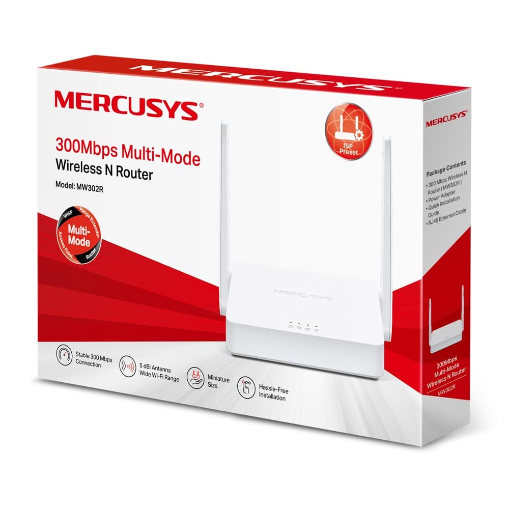 ROUTER MERCUSYS, wireless 300Mbps, 1 x WAN 10/100 Mbps, 2 porturi 10/100Mbps, 2 antene externe "MW302R" — miniatură