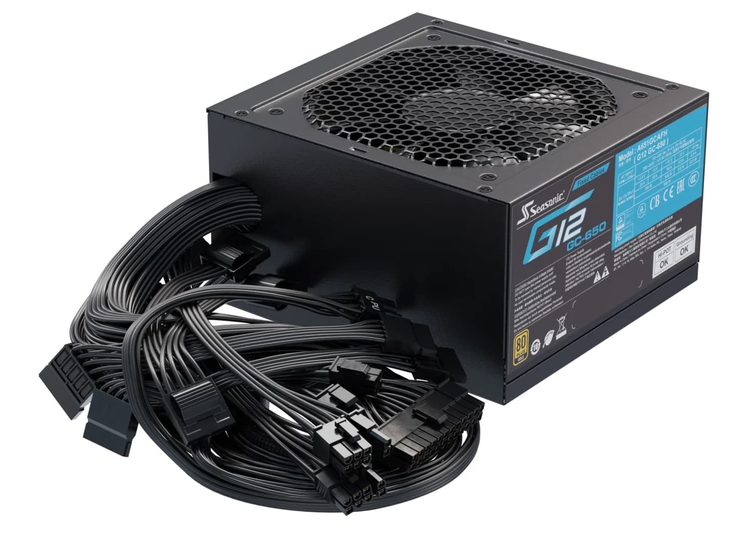 Sursa Seasonic G12 GC-650 (2024), 80+ Gold, Cabluri fixe, 650W, Negru "SSP-650RT2" — miniatură
