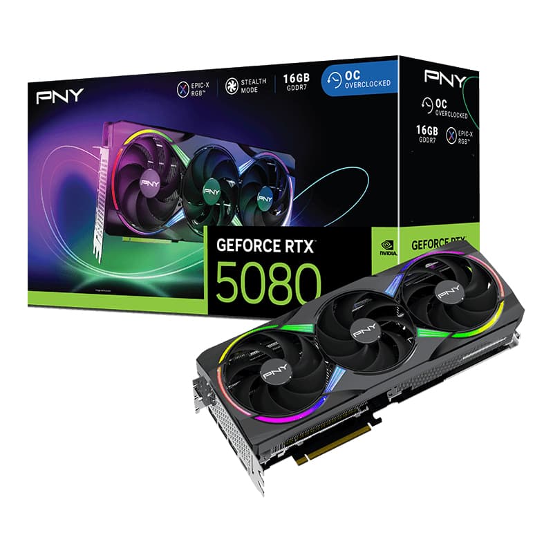 Placa video PNY 16GB RTX5080 ARGB GAMING OC 3xDP/HDMI GeForce RTX 5080 16GB ARGB Gaming Overclocked Trip "VCG508016TFXXPB1-O" — miniatură