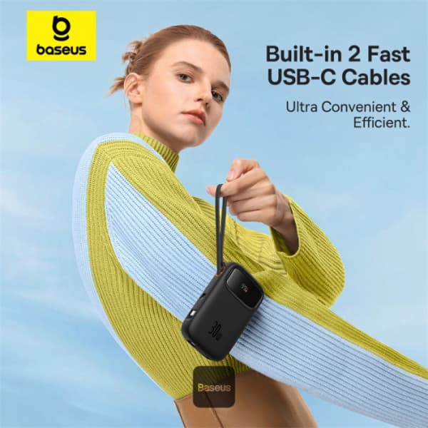 POWER BANK Baseus Qpow2 Digital Display, 10000mAh, 30W, 2 x USB Type-C output/input, 1 x USB, include cablu USB Type-C la USB Type-C 30cm, negru, "P10055008113-00" - 6932172667740 — miniatură