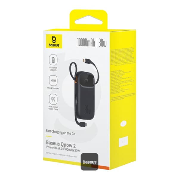 POWER BANK Baseus Qpow2 Digital Display, 10000mAh, 30W, 2 x USB Type-C output/input, 1 x USB, include cablu USB Type-C la USB Type-C 30cm, negru, "P10055008113-00" - 6932172667740 — miniatură