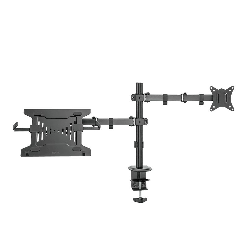 SUPORT de birou LOGILINK, pt 1 TV/monitor plat + 1 NB/tableta 10-15.6", diag. max 32 inch, rotatie, inclinare, orizontala, verticala, max 9 Kg + 4 Kg, negru, "BP0175"