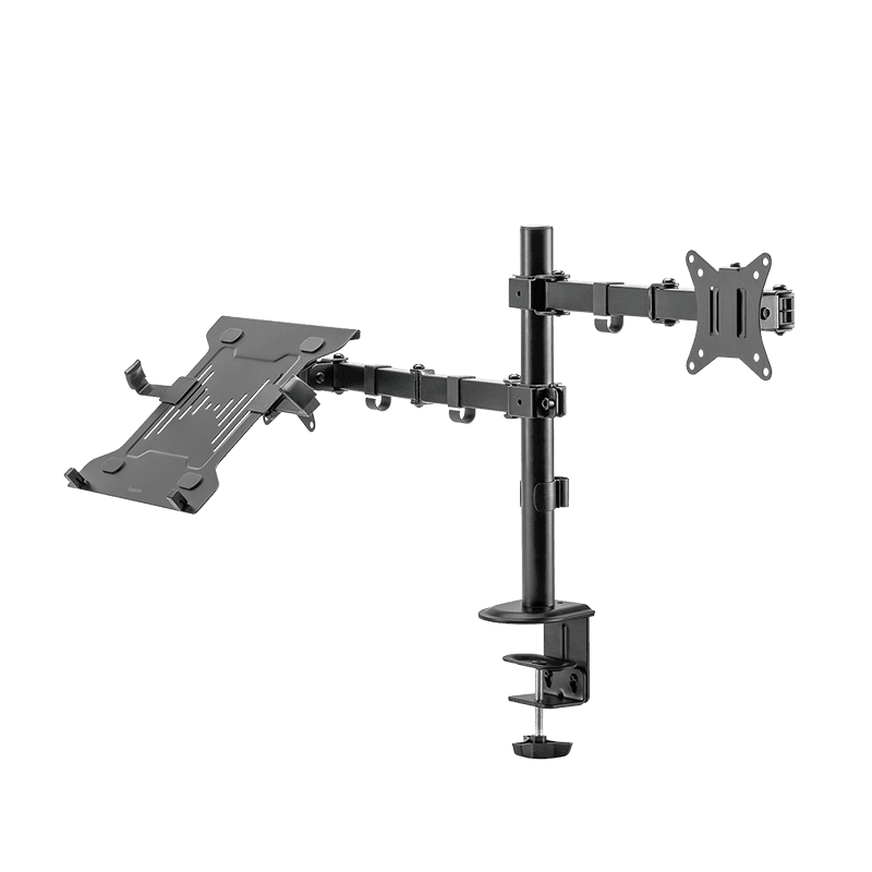 SUPORT de birou LOGILINK, pt 1 TV/monitor plat + 1 NB/tableta 10-15.6", diag. max 32 inch, rotatie, inclinare, orizontala, verticala, max 9 Kg + 4 Kg, negru, "BP0175" — miniatură