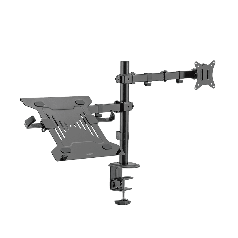 SUPORT de birou LOGILINK, pt 1 TV/monitor plat + 1 NB/tableta 10-15.6", diag. max 32 inch, rotatie, inclinare, orizontala, verticala, max 9 Kg + 4 Kg, negru, "BP0175" — miniatură