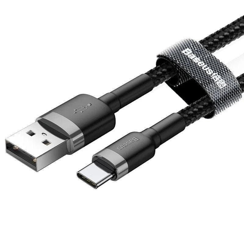 CABLU alimentare si date Baseus Cafule, Fast Charging Data Cable pt. smartphone, USB la USB Type-C, 3m, brodat, gri+negru "CATKLF-UG1" - 6953156296343 — miniatură
