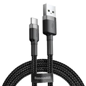 CABLU alimentare si date Baseus Cafule, Fast Charging Data Cable pt. smartphone, USB la USB Type-C, 3m, brodat, gri+negru "CATKLF-UG1" - 6953156296343