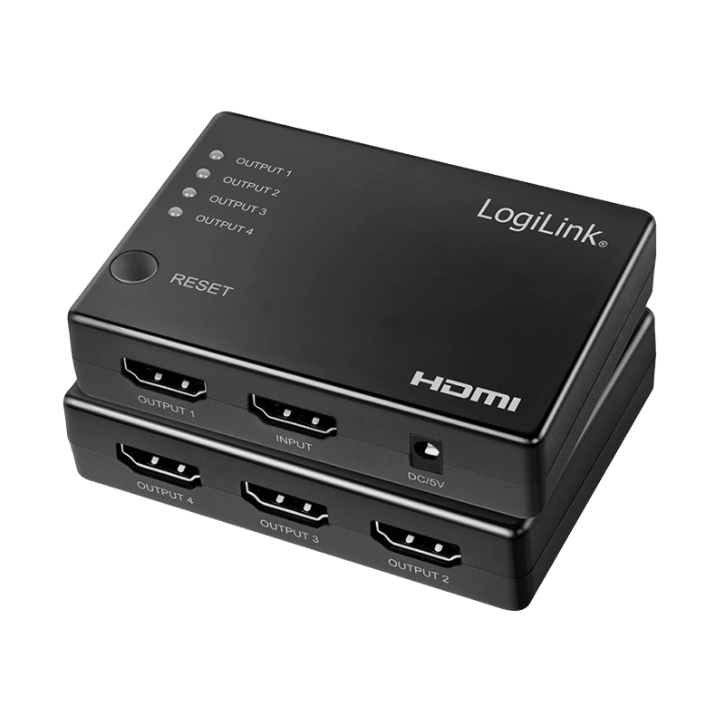 SPLITTER video LOGILINK, 1 x 4 port, Input: HDMI (M) x 1, Output: HDMI (M) 1.4 x 4, rezolutie maxima 4K UHD (3840 x 2160) la 30 Hz, HDCP 2.2, audio, negru, "HD0036"