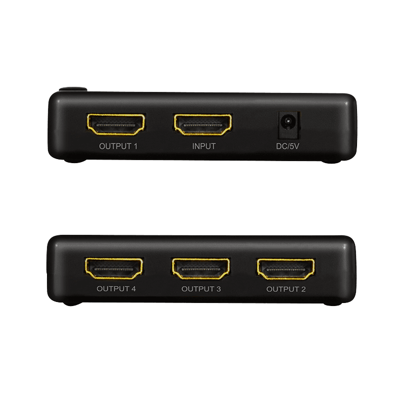SPLITTER video LOGILINK, 1 x 4 port, Input: HDMI (M) x 1, Output: HDMI (M) 1.4 x 4, rezolutie maxima 4K UHD (3840 x 2160) la 30 Hz, HDCP 2.2, audio, negru, "HD0036" — miniatură