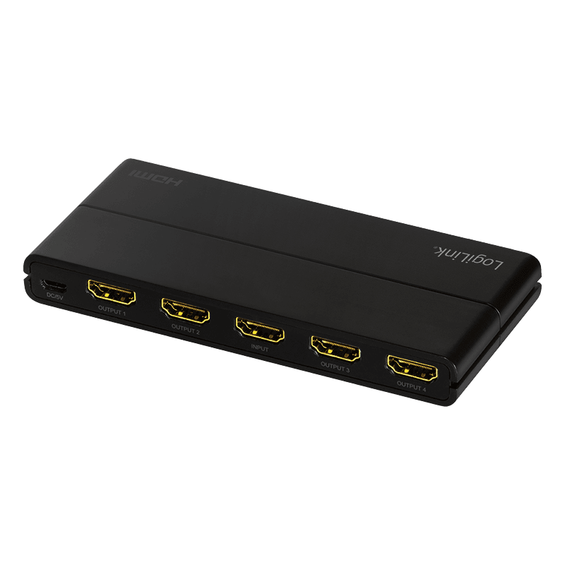 SPLITTER video LOGILINK, 1 x 4 port, Input: HDMI (M) x 1, Output: HDMI (M) 2.0 x 4, rezolutie maxima 4K UHD (3840 x 2160) la 60 Hz, HDCP 2.2, audio, negru, "HD0037"