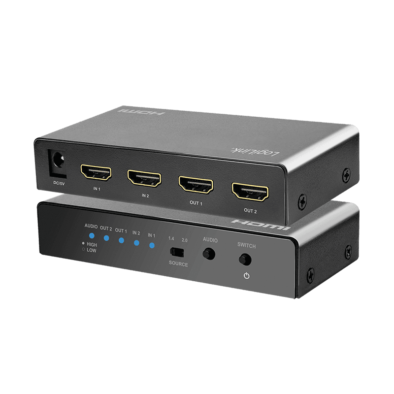 SWITCH video LOGILINK, 2 x 2 port, Input: HDMI (M) x 2, Output: HDMI (M) 2.0 x 2, rezolutie maxima 4K UHD (3840 x 2160) la 60 Hz, HDCP 2.2, EDID, audio, negru, "HD0039" — miniatură