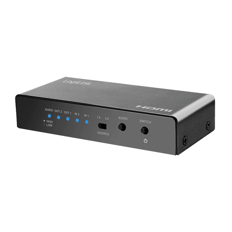 SWITCH video LOGILINK, 2 x 2 port, Input: HDMI (M) x 2, Output: HDMI (M) 2.0 x 2, rezolutie maxima 4K UHD (3840 x 2160) la 60 Hz, HDCP 2.2, EDID, audio, negru, "HD0039" — miniatură