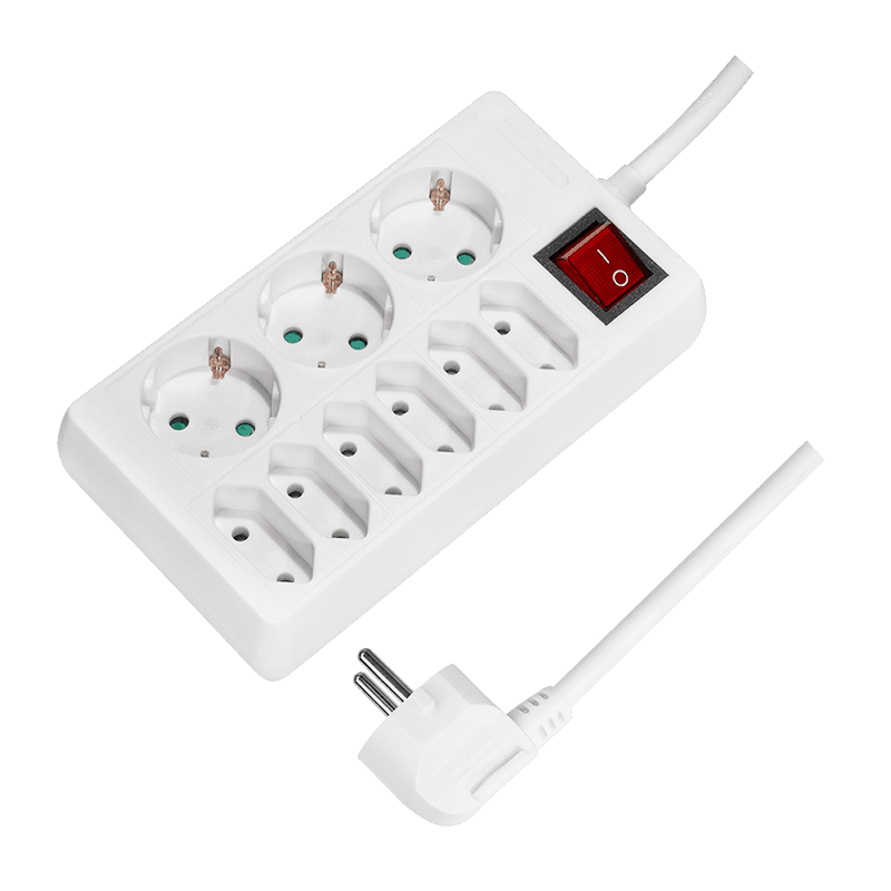 PRELUNGITOR LOGILINK, Schuko x 3 + Euro skt x 6, cablu 3G 1.5mm2, 230 V/16 A, 50 Hz, max. 3500 W, buton intrerupator iluminat, IP20, 1.5m, alb, "LPS201"