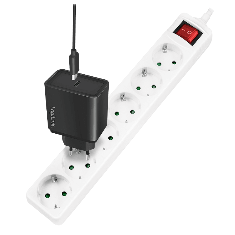 PRELUNGITOR LOGILINK, Schuko x 6, cablu 3G 1.5mm2, 230 V/16 A, 50 Hz, max. 3500 W, buton intrerupator iluminat, IP20, 1.5m, alb, "LPS202"