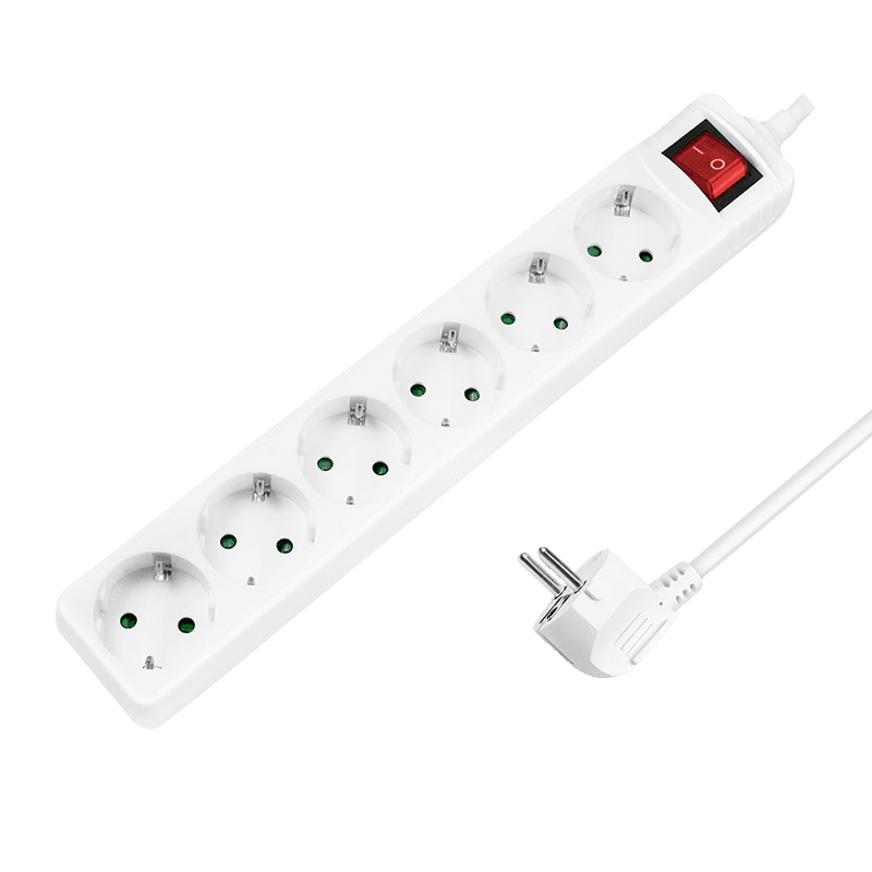 PRELUNGITOR LOGILINK, Schuko x 6, cablu 3G 1.5mm2, 230 V/16 A, 50 Hz, max. 3500 W, buton intrerupator iluminat, IP20, 1.5m, alb, "LPS202" — miniatură