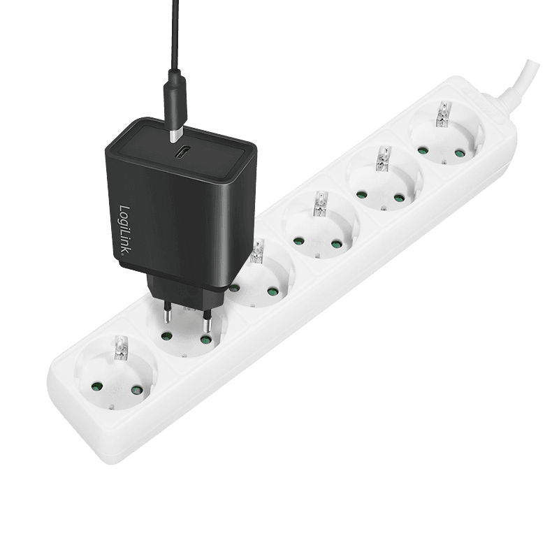 PRELUNGITOR LOGILINK, Schuko x 6, cablu 3G 1.5mm2, 230 V/16 A, 50 Hz, max. 3500 W, IP20, 1.5m, alb, "LPS238" — miniatură