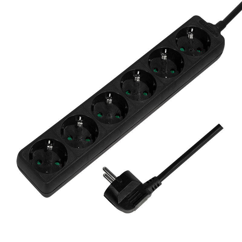 PRELUNGITOR LOGILINK, Schuko x 6, cablu 3G 1.5mm2, 230 V/16 A, 50 Hz, max. 3500 W, IP20, 1.5m, negru, "LPS238B"