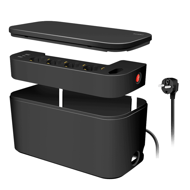 PRELUNGITOR LOGILINK, Schuko x 5, conectare prin Schuko (T), cutie management cabluri, 16 A, 2xUSB-A, 1xUSB-C, protectie IP20, negru, "LPS282U"