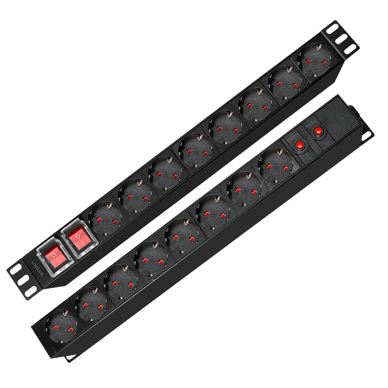 PDU LOGILINK 1U pt. rack 19 inch, 16 prize Schuko, intrare Schuko, max 16 A, dispuse 8 schuko front + 8 schuko back, ON/OFF x 2, prot. Suprasarcina, 2 m, negru, "PDU1601"